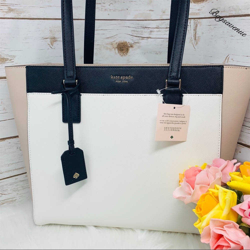 Beige black tote cameron large laptop Kate spade - Picture 6 of 8